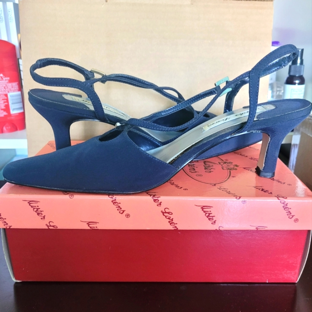 10W Navy Blue Pointy-Toe Heels